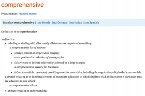 Definition of "comprehensive" in the OED