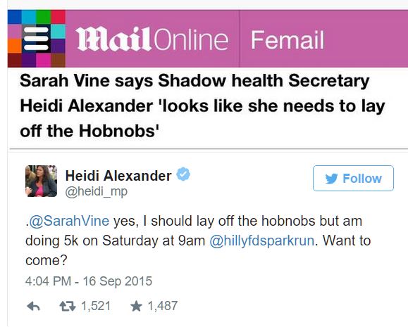 Sarah Vine says Heidi should give up hobnobs
